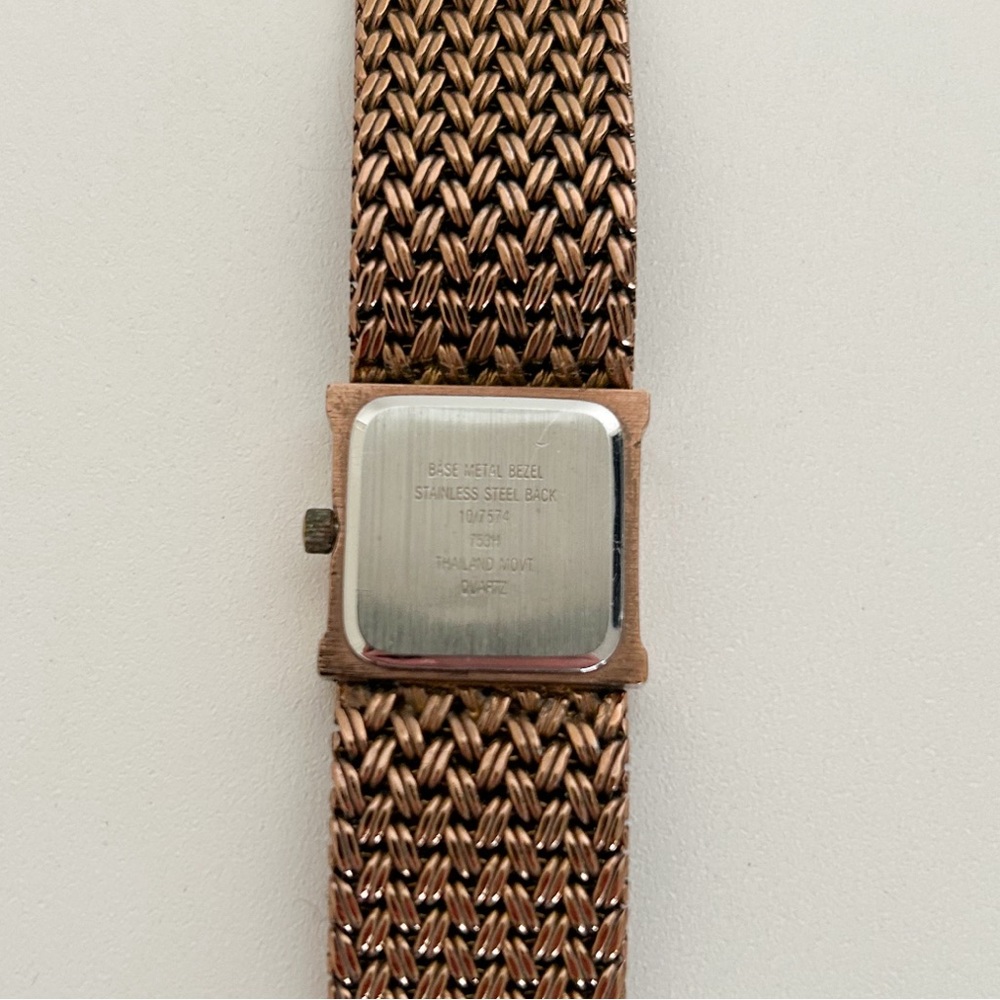 Anne Klein rose gold tone square copper analog watch rhinestone mesh braided - Picture 5 of 5